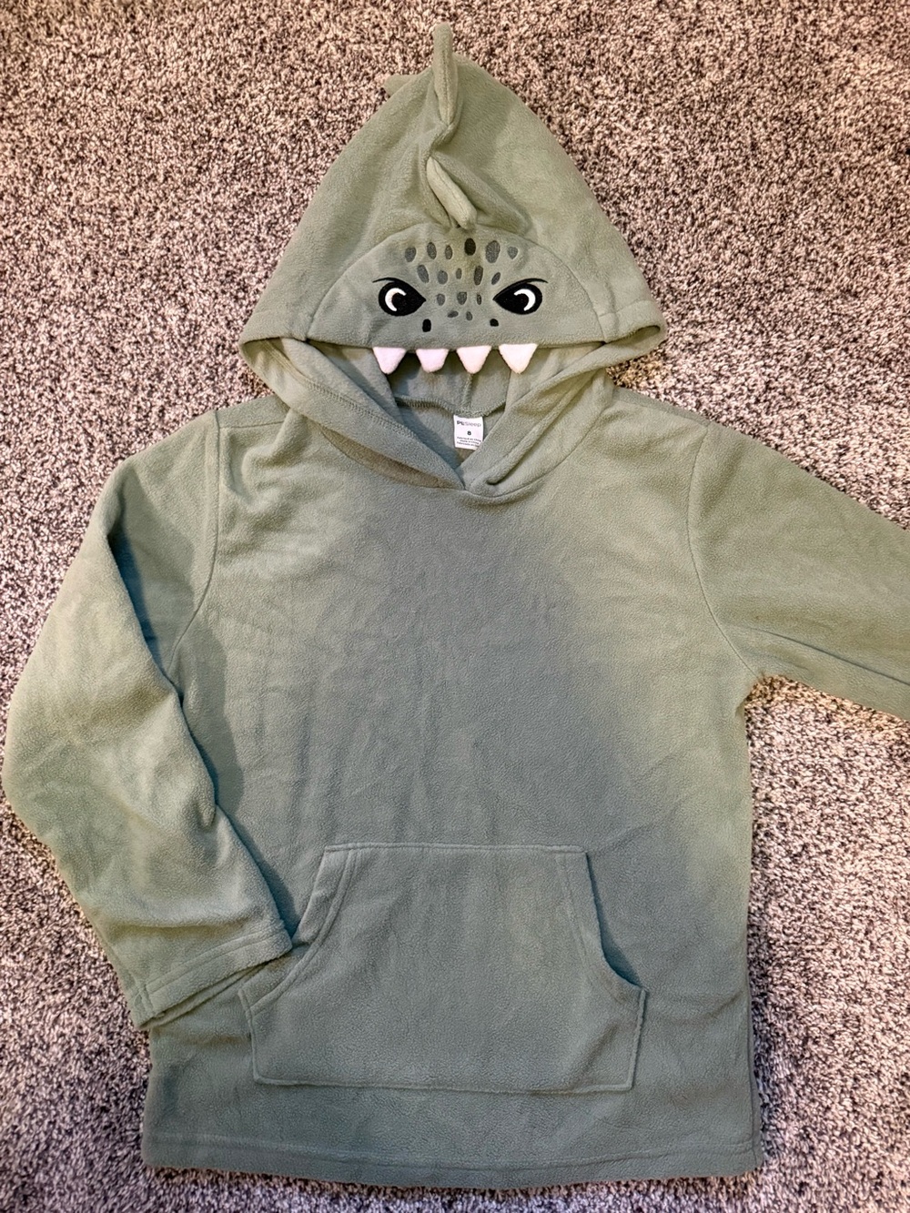 Kids Green Dino Fleeze Hoodie Size 8